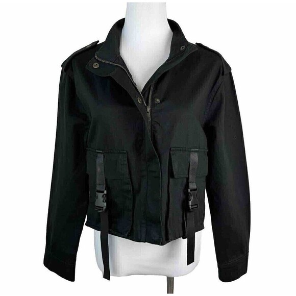 Black Short Jacket Buckle Pockets Womens Size Small Misc Elevated Basics Coat - Picture 2 of 10
